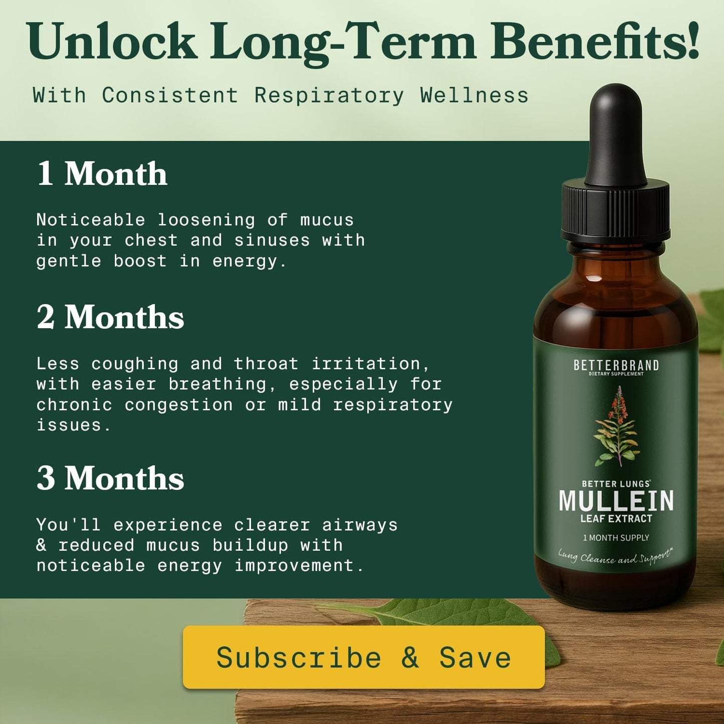 Betterbrand Mullein Drops for Lungs – Mullein Leaf Extract with Chlorophyll Liquid – Respiratory Support, Lung Detox Formula & Chlorophyll Drops – Natural Herbal Tincture, 1 Month Supply
