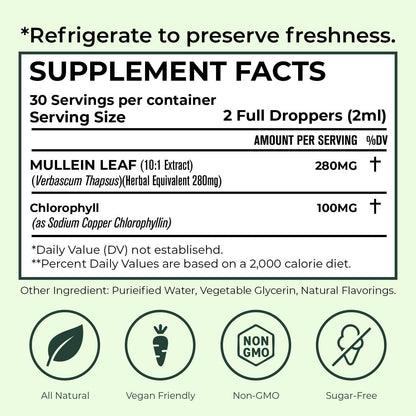 Betterbrand Mullein Drops for Lungs – Mullein Leaf Extract with Chlorophyll Liquid – Respiratory Support, Lung Detox Formula & Chlorophyll Drops – Natural Herbal Tincture, 1 Month Supply