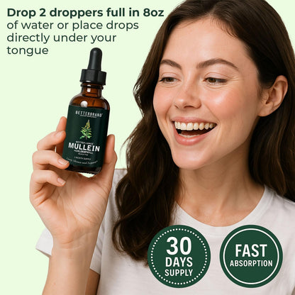 Betterbrand Mullein Drops for Lungs – Mullein Leaf Extract with Chlorophyll Liquid – Respiratory Support, Lung Detox Formula & Chlorophyll Drops – Natural Herbal Tincture, 1 Month Supply