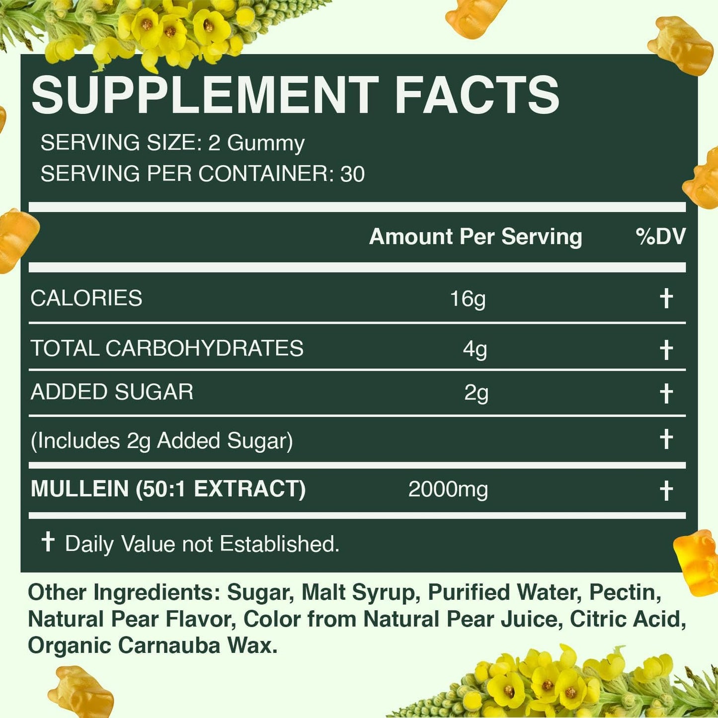 Betterbrand Mullein Gummies for Lungs – 1000mg Herbal Supplement for Lung Detox & Respiratory Support – Pear Flavor Chewable Breatheasy Gummy – 30 Day Supply